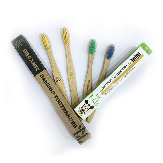 Bamboo Toothbrush Family Pack (4 pc)| Biodegradable And Compostable Handle | Eco-friendly |