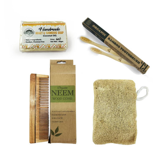 Sustainable Combo-2 | Honey Turmeric Soap | Neem Comb | Bamboo Brush x 2 | Rectangular Loofah |
